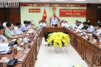 Quyền Chủ tịch Ủy ban nhân dân tỉnh Đắk Lắk Nguyễn Thiên Văn phát biểu tại phiên họp.