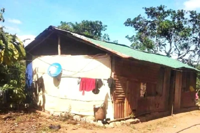 Căn nhà tạm bợ của gia đình chị H.D.L ở buôn Năm, xã Đắk Phơi.