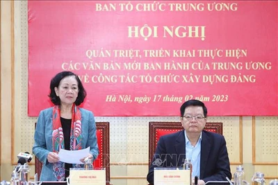 Trưởng Ban Tổ chức Trung ương Trương Thị Mai phát biểu chỉ đạo Hội nghị. (Ảnh: TTXVN) 