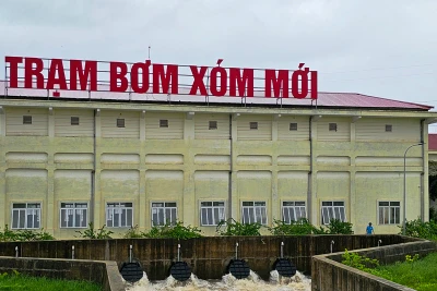 Trạm bơm Xóm Mới đã vận hành bơm thoát nước đệm cho vùng 3 huyện Nông Cống, tỉnh Thanh Hóa.