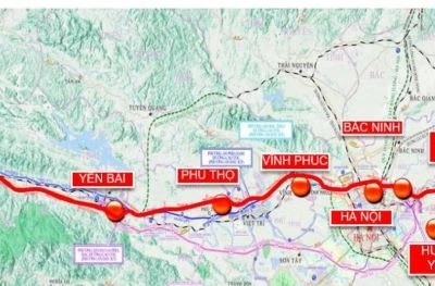 Hướng tuyến dự án đường sắt Lào Cai-Hà Nội-Hải Phòng.