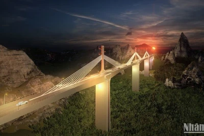Ảnh phối cảnh cầu bắc qua thung lũng trên cao tốc Đồng Đăng-Trà Lĩnh.