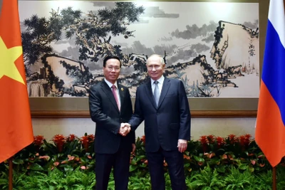 Chủ tịch nước Võ Văn Thưởng gặp Tổng thống Liên bang Nga Vladimir Putin, ngày 17/10/2023. (Ảnh: TTXVN)