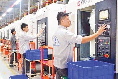 Sinh viên Trường cao đẳng Kỹ thuật - Công nghệ Vĩnh Phúc thực tập tại nhà máy.