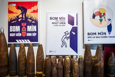 Hình ảnh bom, mìn và vật nổ sau chiến tranh tại Trung tâm trưng bày khắc phục hậu quả bom, mìn tại thành phố Đông Hà, Quảng Trị. Ảnh THÀNH ĐẠT