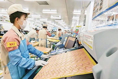 Lao động tại Công ty trách nhiệm hữu hạn Meiko Việt Nam, khu công nghiệp Thạch Thất, Hà Nội. Ảnh: nhandan.vn