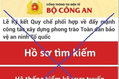 Hình ảnh trang mạng giả mạo Cổng Thông tin điện tử Bộ Công an.