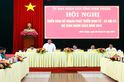 Chủ tịch Ủy ban nhân dân tỉnh Ninh Thuận Trần Quốc Nam phát biểu chủ trì Hội nghị.