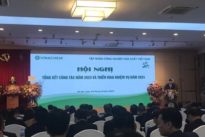 Phó Tổng Giám đốc Vinachem Nguyễn Hữu Tú trình bày báo cáo tại Hội nghị.