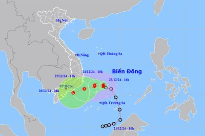 Vị trí và hướng di chuyển của bão số 10. (Nguồn: nchmf.gov.vn)