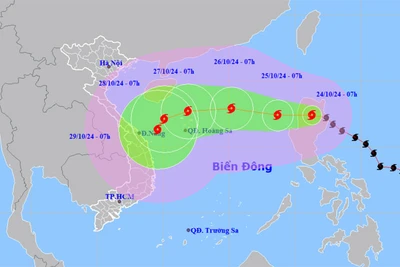 Vị trí và hướng di chuyển của bão Trà Mi. (Nguồn: nchmf.gov.vn)
