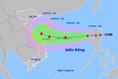 Vị trí và hướng di chuyển của áp thấp nhiệt đới lúc 13 giờ. (Nguồn: nchmf.gov.vn)