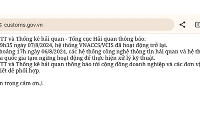 Thông báo trên trang web của Tổng cục Hải quan.