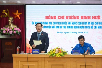 Chủ tịch Quốc hội Vương Đình Huệ phát biểu chỉ đạo tại buổi làm việc. (Ảnh: DUY LINH)