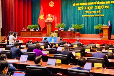 Quang cảnh kỳ họp thứ 23 Hội đồng nhân dân thành phố Hải Phòng khoá 16, nhiệm kỳ 2021-2026.