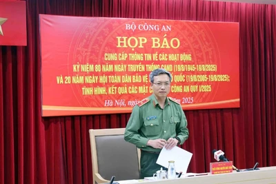 Chánh Văn phòng Bộ Công an, Thiếu tướng Nguyễn Quốc Toản tại họp báo quý I/2025.