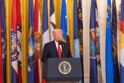 Tổng thống Mỹ Donald Trump phát biểu tại Nhà Trắng (Ảnh: Tân Hoa xã)