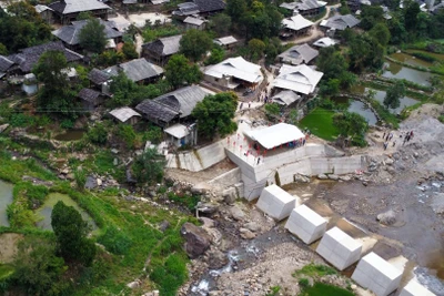 Đập Sabo chống lũ quét đầu tiên do JICA tài trợ xây tại bản Piệng, xã Nậm Păm, huyện Mường La, tỉnh Sơn La.