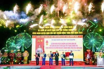 Lãnh đạo tỉnh Thái Nguyên trao quyết định của Thủ tướng Chính phủ công nhận Định Hóa đạt chuẩn nông thôn mới.