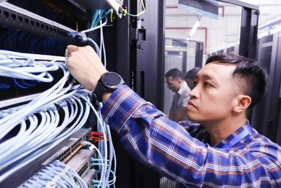 Nhân viên Trung tâm Công nghệ thông tin (Sở Thông tin và Truyền thông) kiểm tra, bảo dưỡng hệ thống mạng chuyên dùng cho hoạt động của các hệ thống dịch vụ công trực tuyến trên địa bàn tỉnh.