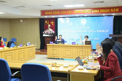 Các đại biểu biểu quyết thông qua một số nội dung về phương hướng công tác Hội Thầy thuốc trẻ Việt Nam và phong trào thầy thuốc trẻ năm 2023 tại hội nghị.