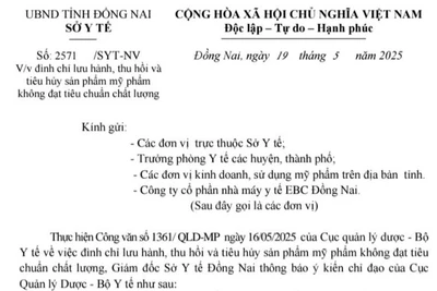Văn bản số 2571 của Sở Y tế Đồng Nai.