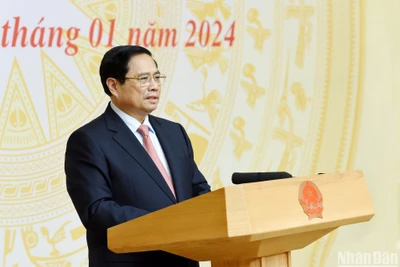 Thủ tướng Phạm Minh Chính phát biểu tại buổi làm việc với cán bộ chủ chốt Học viện Chính trị quốc gia Hồ Chí Minh.