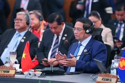Thủ tướng Phạm Minh Chính dự và phát biểu tại Hội nghị Cấp cao Kinh tế ASEAN - Hội đồng Hợp tác Vùng Vịnh (GCC) - Trung Quốc. (Ảnh TTXVN)