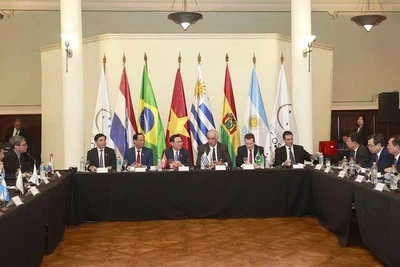 Chủ tịch Quốc hội Vương Đình Huệ hội đàm với lãnh đạo Nghị viện Khối Thị trường chung Nam Mỹ (PARLASUR). (Ảnh: TTXVN)