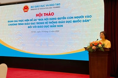 Phó Vụ trưởng Giáo dục mầm non, Bộ Giáo dục và Đào tạo Cù Thị Thủy phát biểu tại hội thảo. 