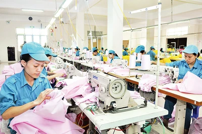 Công nhân nữ làm việc tại Công ty TNHH một thành viên 76, huyện Gia Lâm, Hà Nội. (Ảnh Nguyễn Đăng) 