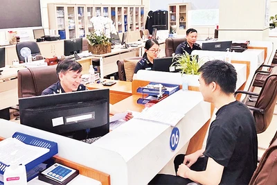 Cán bộ, nhân viên Chi cục Hải quan Cửa khẩu Móng Cái tạo điều kiện cho doanh nghiệp nhanh chóng xuất, nhập khẩu hàng hóa dịp đầu năm. 