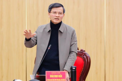 Đồng chí Đoàn Minh Huấn, Ủy viên Trung ương Đảng, Bí tỉnh Tỉnh ủy Ninh Bình nhấn mạnh về vai trò của ngành công nghiệp văn hóa tại hội nghị. (Ảnh: Đức Lam)