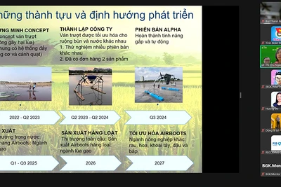 Các tác giả, nhóm tác giả thuyết trình dự án trực tuyến qua phần mềm Zoom tại vòng bán kết. (Ảnh: HỮU NGHĨA)