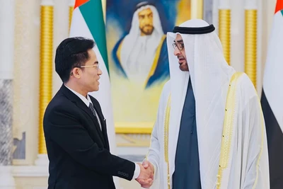 Tổng thống UAE Mohammed bin Zayed Al Nahyan và Đại sứ Đặc mệnh toàn quyền nước Cộng hòa xã hội chủ nghĩa Việt Nam Nguyễn Thanh Diệp. (Ảnh: WAM)