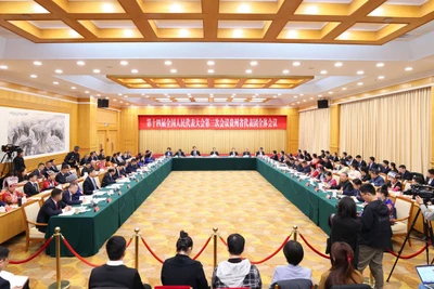 Toàn cảnh phiên thảo luận của Đoàn đại biểu Quốc hội tỉnh Quý Châu, Trung Quốc. (Ảnh: Tianyan Xinwen)