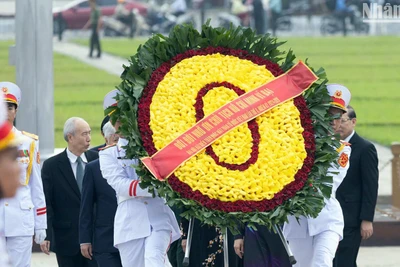 Đoàn đại biểu dự Đại hội đại biểu toàn quốc Mặt trận Tổ quốc Việt Nam lần thứ X đặt vòng hoa và vào Lăng viếng Chủ tịch Hồ Chí Minh.