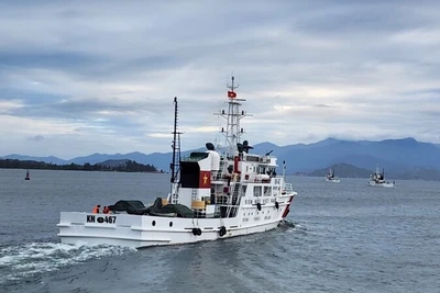 Các tàu thuộc Chi đội Kiểm ngư số 4 xuất phát thực hiện nhiệm vụ dài ngày trên biển xuyên Tết. (Ảnh: CTV HQ) 