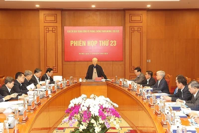 Tổng Bí thư Nguyễn Phú Trọng chủ trì Phiên họp thứ 23 của Ban Chỉ đạo Trung ương về phòng, chống tham nhũng, tiêu cực. Ảnh: TTXVN