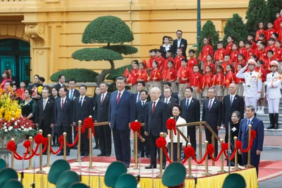 Tổng Bí thư Nguyễn Phú Trọng tại lễ đón Tổng Bí thư, Chủ tịch Trung Quốc Tập Cận Bình, ngày 12/12/2023. Ảnh: DUY LINH