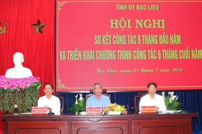 Các đồng chí Thường trực Tỉnh ủy Bạc Liêu chủ trì hội nghị.