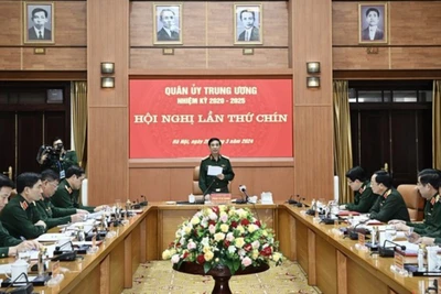 Ðại tướng Phan Văn Giang, Ủy viên Bộ Chính trị, Phó Bí thư Quân ủy Trung ương, Bộ trưởng Bộ Quốc phòng chủ trì hội nghị. Ảnh: chinhphu.vn.