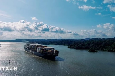 Tàu hàng di chuyển qua kênh đào Panama. (Ảnh: THX/TTXVN)