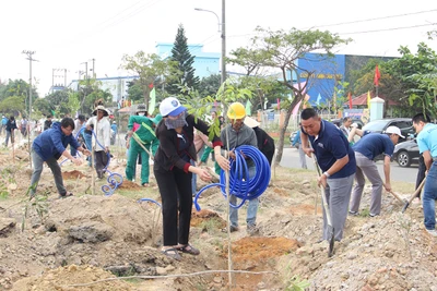 Đoàn viên, công đoàn tham gia trồng cây xanh.