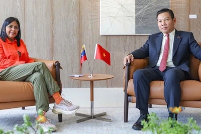 Phó Tổng thống thường trực Cộng hòa Bolivar Venezuela Delcy Rodríguez Gómez tiếp Đại sứ Vũ Trung Mỹ. (Nguồn: Đại sứ Việt Nam tại Venezuela)