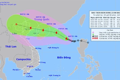 Vị trí và hướng di chuyển của bão số 1. (Nguồn: nchmf.gov.vn)