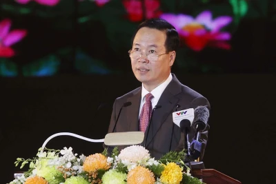 Chủ tịch nước Võ Văn Thưởng phát biểu tại Lễ kỷ niệm. (Ảnh: TTXVN)