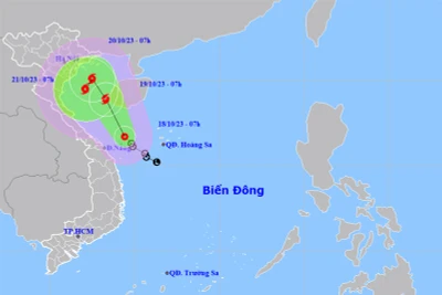 Vị trí và hướng di chuyển của áp thấp nhiệt đới. (Nguồn: nchmf.gov.vn)