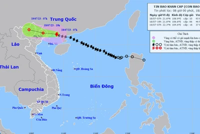 Vị trí và hướng di chuyển của bão số 1. (Nguồn: nchmf.gov.vn)