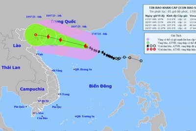 Vị trí và hướng di chuyển của bão số 1. (Nguồn: chmf.gov.vn)